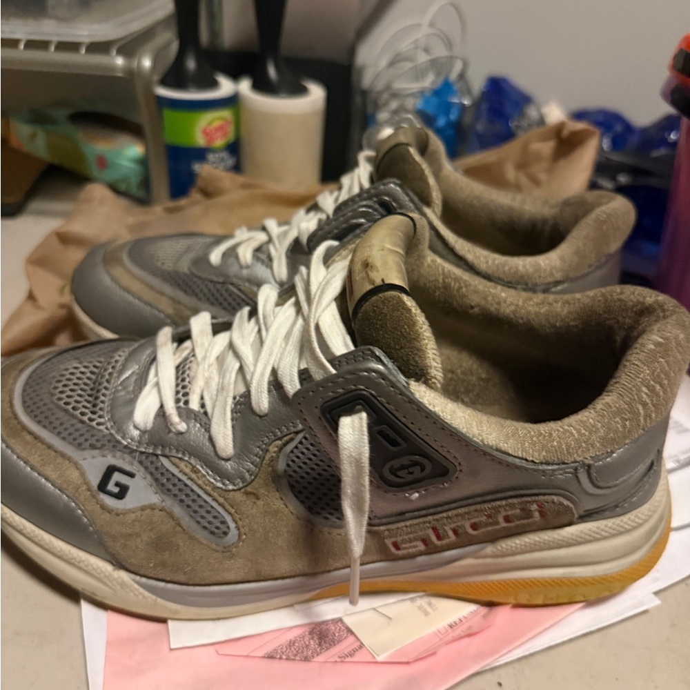 Gucci Men's Tan and Silver Sneakers - Picture 3 of 8